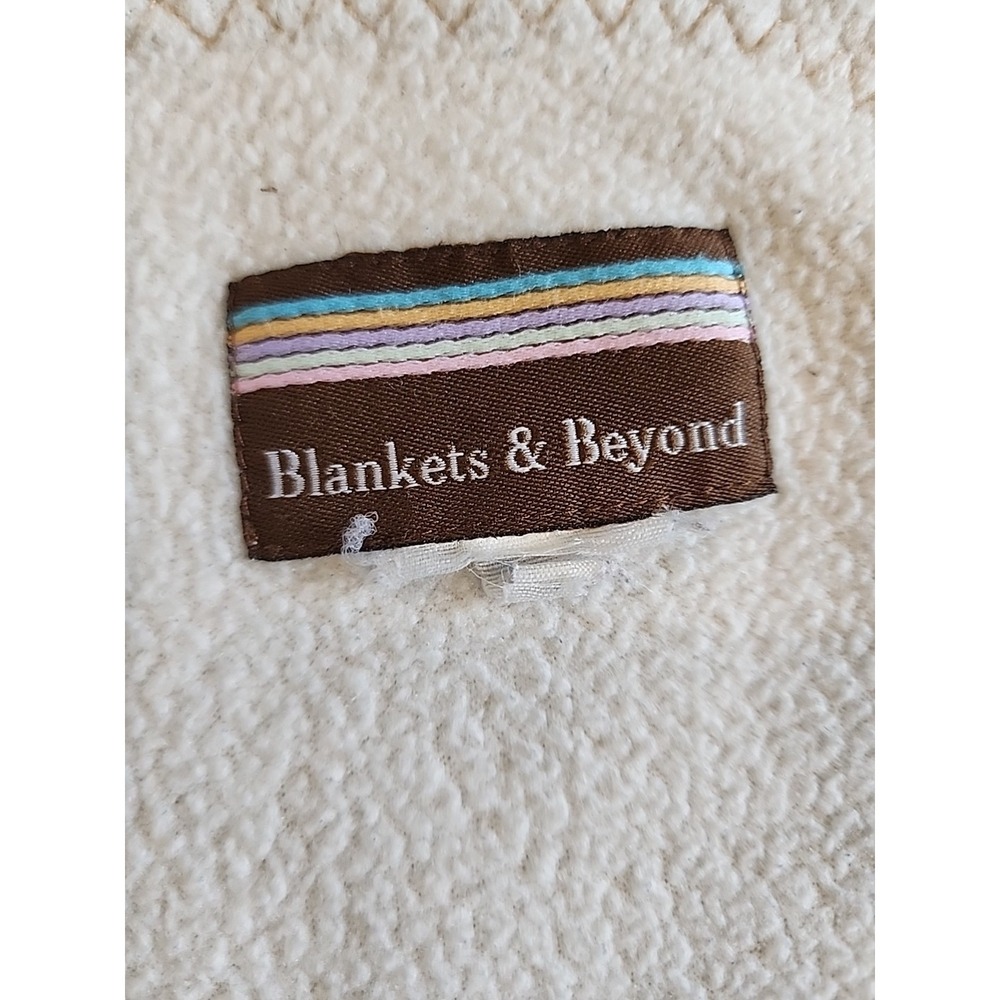 Vintage Blankets and Beyond Baby Blanket Fleece Cream Brown Stitch Rainbow Tag - Picture 2 of 4